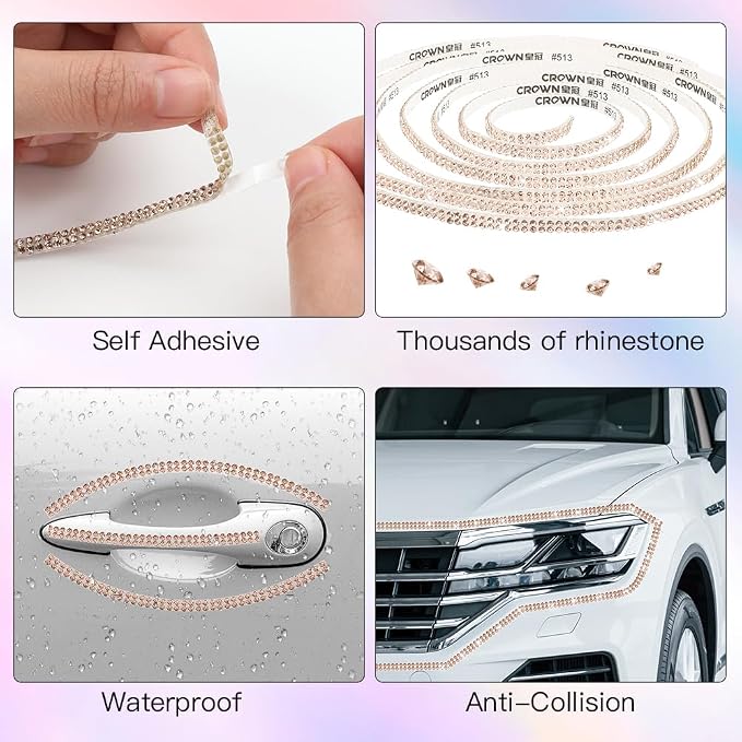 16.4Ft Bling Car Trim Self Adhesive Bling Rhinestone Car Accessories for Women Glitter Crystal Rhinestone Cars Interior Exterior Accessories Sticker DIY Cars Dashboard Diamond Decor for Women (Pink)