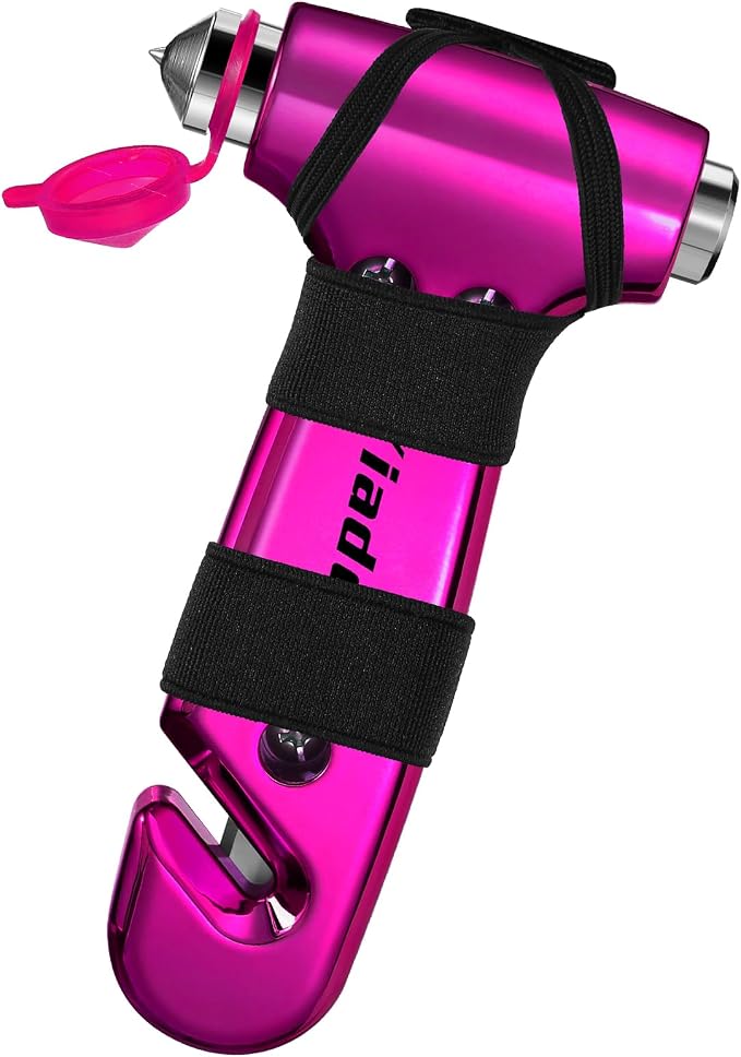 Window Breaker, 3-in-1 Emergency Escape Tool with seat Belt Cutter and Glass Breaker, Safety Emergency Car Escape Tool for Car, Electroplating Pink
