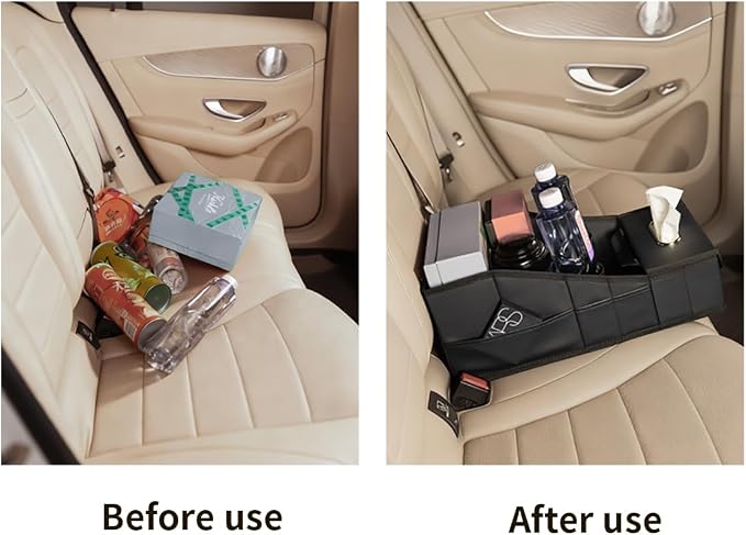 GMQ Car Seat Organizer,Automotive Seat Organizer for Front and Back Seat or Floor, Car Caddy Organizer Pu Leather Multiple Organizers and Storage for Travel Kids (Black)