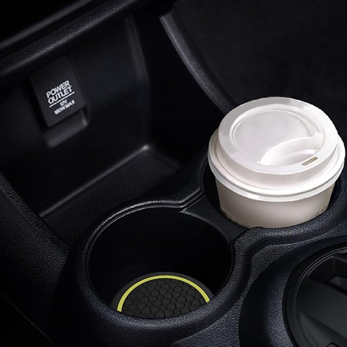 4PCS Car Cup Holder Coasters, Dustproof Automotive Interior Accessories Mat,2.75 Inch Non-Slip Insert Water Bottle Holder Pads, Universal for Vehicles, Trucks, RVs and More (Yellow)
