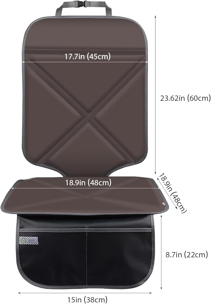 Viaviat Car Seat Protector Leather Waterproof Child Safety Seat Protector Cover with Thick Pad and 2 Large Pockets Durable Kick Mat for All Auto Seat (Brown)