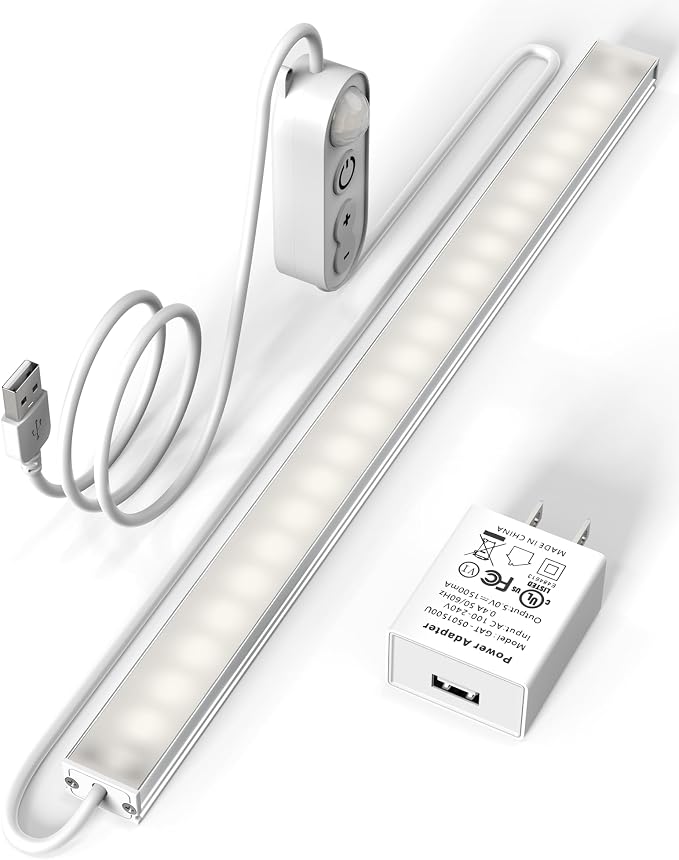 ASOKO Motion Sensor Dimmable Led Under Cabinet Light, 12" Daylight White | ASOKO Motion Sensor Dimmable Led Under Cabinet Light, 12" Plug in Daylight White 4500K Bar for Kitchen Closet