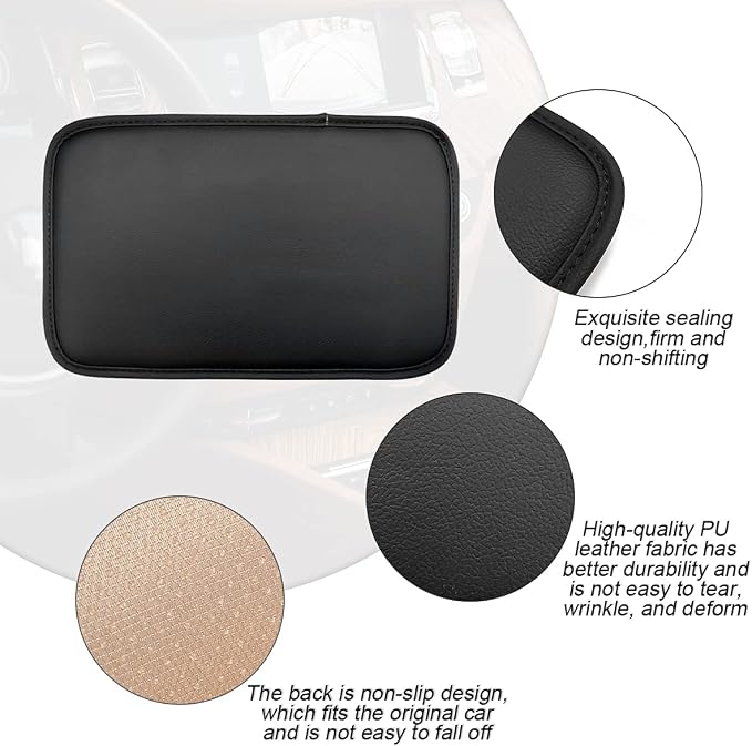 8sanlione Leather Center Console Cushion Pad, 11.4"x7.4" Waterproof Armrest Seat Box Cover Fit for Most Cars, Vehicles, SUVs, Comfort, Car Interior Protection Accessories (Black/Skin)