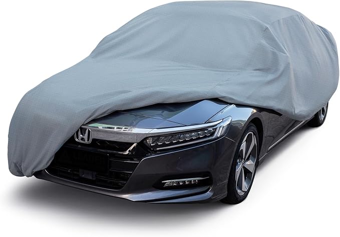 Season Guard Sedan 228" Car Cover, Dustproof Lightweight Indoor & Outdoor | Breathable polypropylene layer, fits sedans up to 228", includes storage bag & antenna patch, elastic hem for secure fit