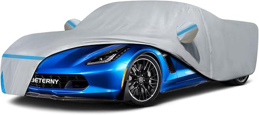 Car Cover for 2014-2019 Corvette C7 Stingray, Waterproof Custom-fit Sun Rain Dust Snow All Weather Protection Outdoor C7 Full Car Cover with Door Zipper and Cotton Lining-Grey