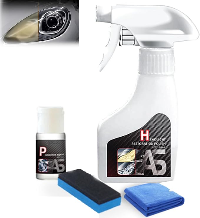 Q4 Headlight Restoration Kit,Headlight Cleaner, Automotive Headlamp Restoration Fluid,Yellowed Automotive Headlamps,Blurring Enhanced Crystalline (1set)