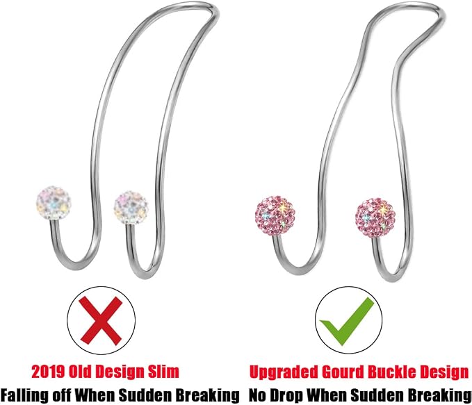 Bling Purse Hook for Car Headrest, Upgraded Cute Car Seat Hooks for Bag Handbag, Durable Stainless Auto Purse Hanger Holder 2 Pack, Pink