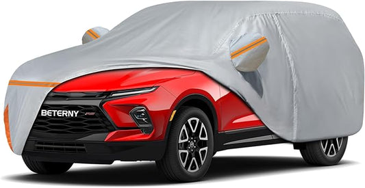 Car Cover for 2019-2026 Chevy Blazer, Waterproof Custom-fit All Weather Sun Rain UV Dust Snow Protection Outdoor Blazer Full Car Cover with Door Zipper and Cotton Lining-Grey