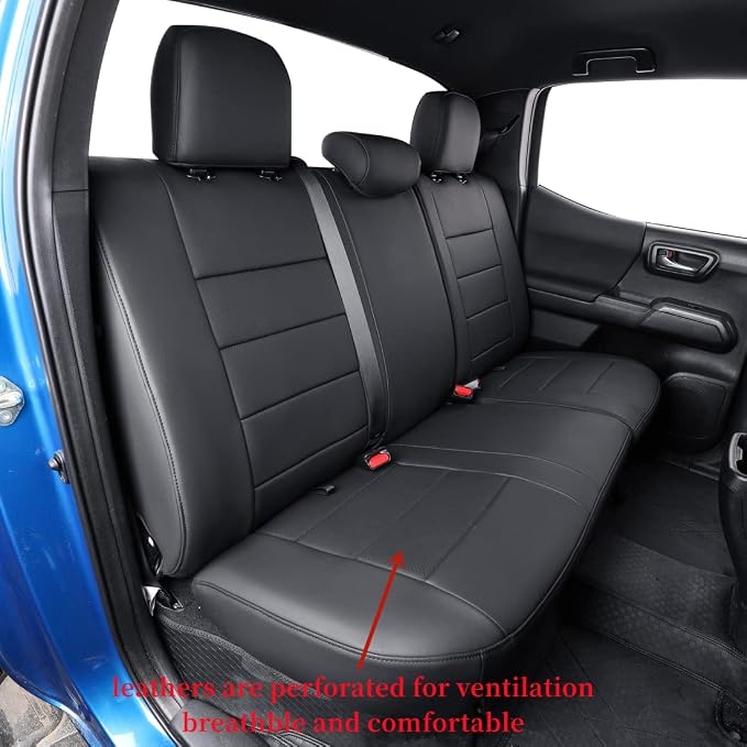 coverdream Tacoma Seat Covers Full Set for 2016-2023 Toyota Tacoma Double/Crew Cab SR,SR5,TRD Off Road,TRD Pro,TRD Sport,Limited Pickup,Fully Covered Waterproof Leather Car Seat Protector (Black)