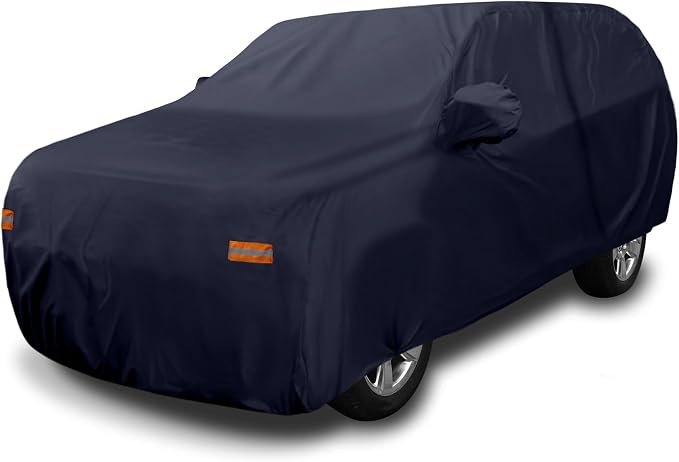 X AUTOHAUX SUV Car Cover for Chevrolet Tahoe 4 Door 2007-2024 Outdoor Waterproof Sun Rain Dust Wind Snow Protection 190T PU W/Driver Door Zipper Navy Blue