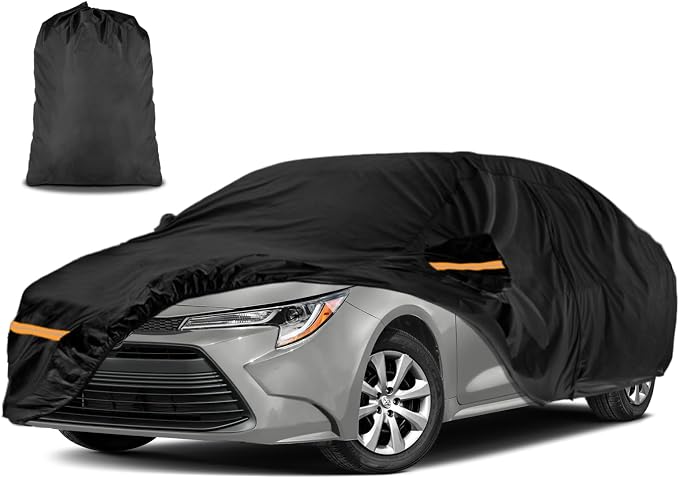 Car Cover for Toyota Corolla 2000-2025 | Heavy Duty Outdoor Full Exterior Cover | Sun, Rain, UV, Dust, and Snow Protection with Door Zipper (Black)