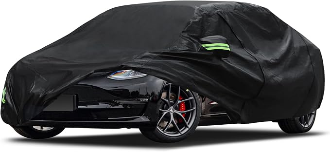 Migaven 6 Layers Car Cover Custom Fit for Model 3 Car Cover 2017-2026 Waterproof Full Exterior Cover Rain Snow Protection with Charging Port Ventilated Mesh Door Zipper