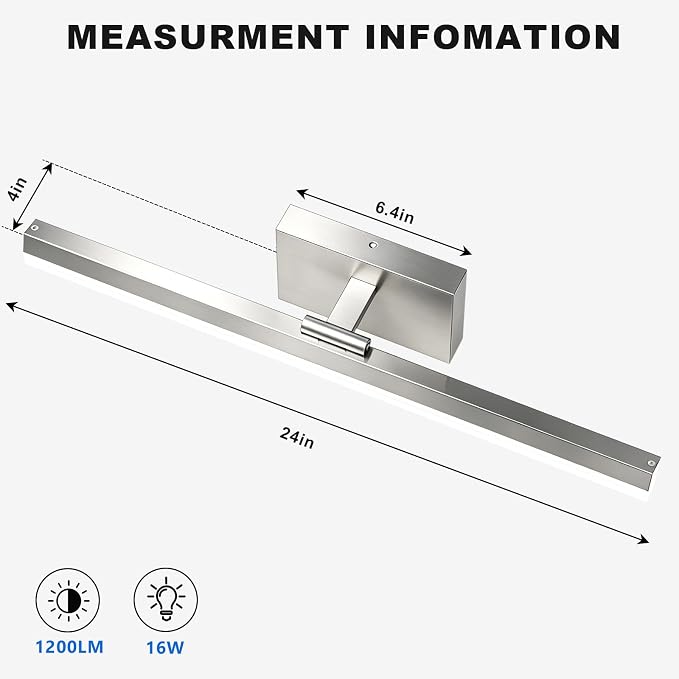 IZORRO Modern Bathroom Vanity Light 24 inch, Rotatable, 16W Dimmable Led Bathroom Light Fixture Over Mirror, Chrome Vanity Light Bar (Cool White 6000K)