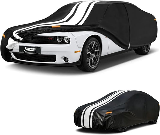 Kayme Heavy Duty Car Cover Custom Fit for Dodge Challenger Demon Hellcat (1970-2023) Waterproof All Weather for Automobiles,Outdoor Full Exterior Cover Rain Snow UV Protection with Door Zipper Towel.