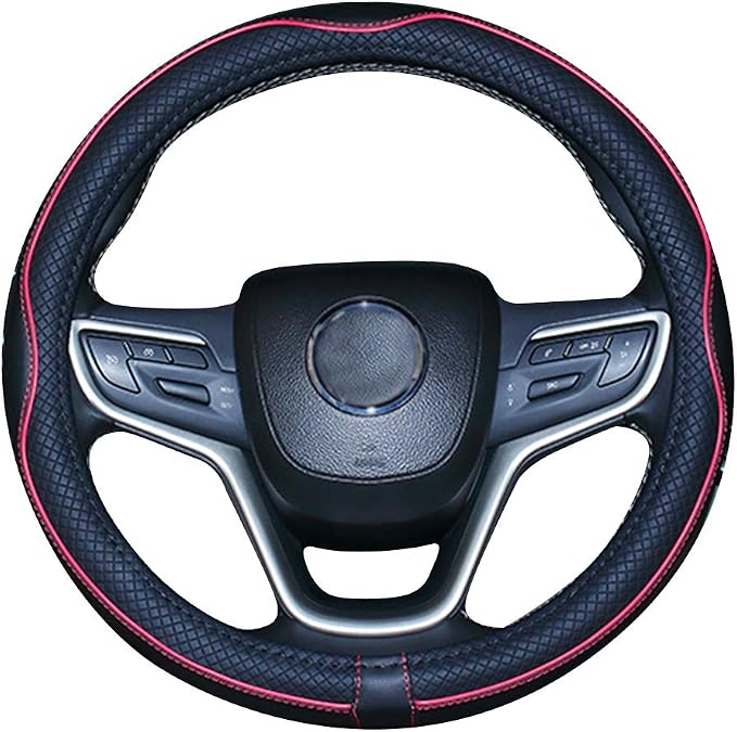 Mayco Bell Large Size Steering Wheel Cover Anti-Slip,Safety,Soft,Breathable,Durable,Full Surround,Comfortable Grip Microfiber Leather (15.5-16 inch, Black Red)