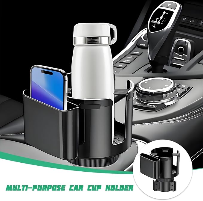 Car Cup Holder Expander, 2 in 1 Vehicle Cupholder Extender Adapter with Expandable Base & Phone Holder, Multifunctional Automotive Interior Water Bottle Accessories, Universal Fit