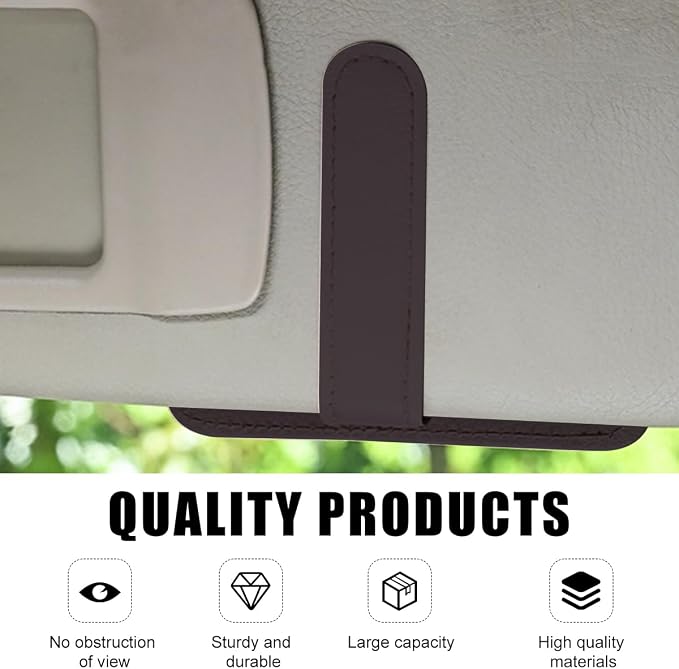 povtii Car Sun Visor Organizer, Waterproof Leather Car Sun Visor Storage Clip, Multifunctional Vehicle Sun Visor Folder with Sunglasses Clip, Universal Interior Car Accessories (Black)