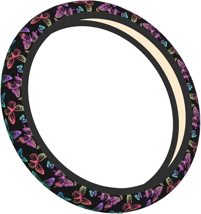 Butterfly Trendy Purple Steering Wheel Cover For Women Men Girls Car Accessories Decor Anti-Slip Neoprene Auto Steering Wheel Covers Protector Universal 15 Inch