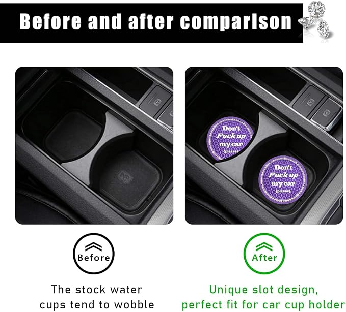 Ziciner 2 Pack Bling Car Cup Holder Coaster, 2.75 Inch Anti-Slip Auto Insert Cup Coaster, Crystal Car Drink Cup Mat Perfect for Women Girls, Universal Interior Decor Accessories (Purple)