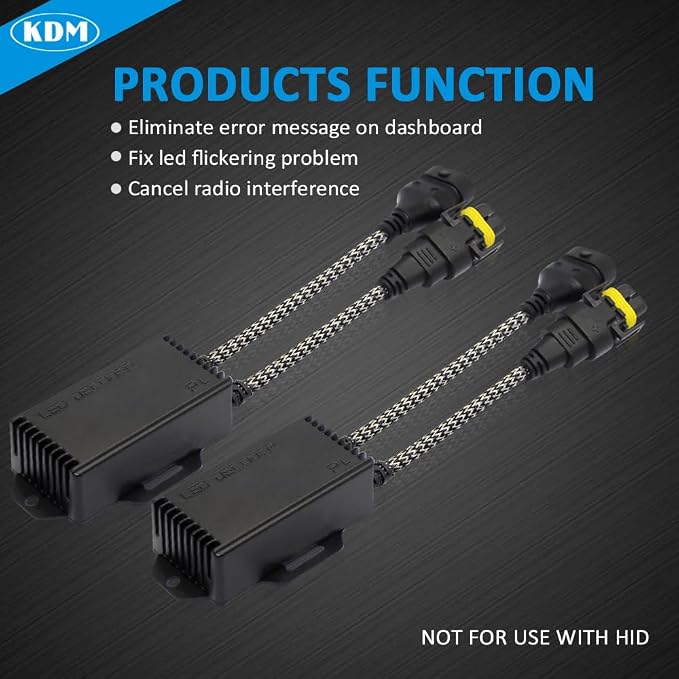 KDM H8 H9 H11 LED Light Decoder Canbus,Anti Flickering Error Free Load Resistor Harness,LED Warning Canceller Resistor Adapter,2Pack