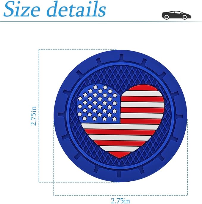 AUCELI 2 Pack Car Cup Holder Coasters, Colored American Flag US Flag Insert Car Cup Coaster, 2.75 Inch Anti Slip Shockproof Embedded Drink Mat, Vehicle Interior Decor Accessories