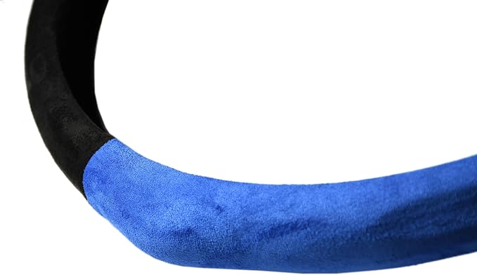 Quick Install Sporty Suede Steering Wheel Cover with Blue Grips Universal fit Any 14.5 to 15 inches Car Sedan Coupe SUV Pickup