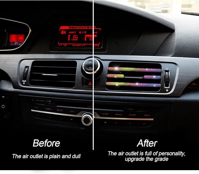 Bling Car Vent Outlet Trim, 10PCS Handcrafted Rhinestones Diamond Decoration Strips for All Straight Air Conditioner Outlet, Bling Car Interior Accessories for Women Girl (Colorful)