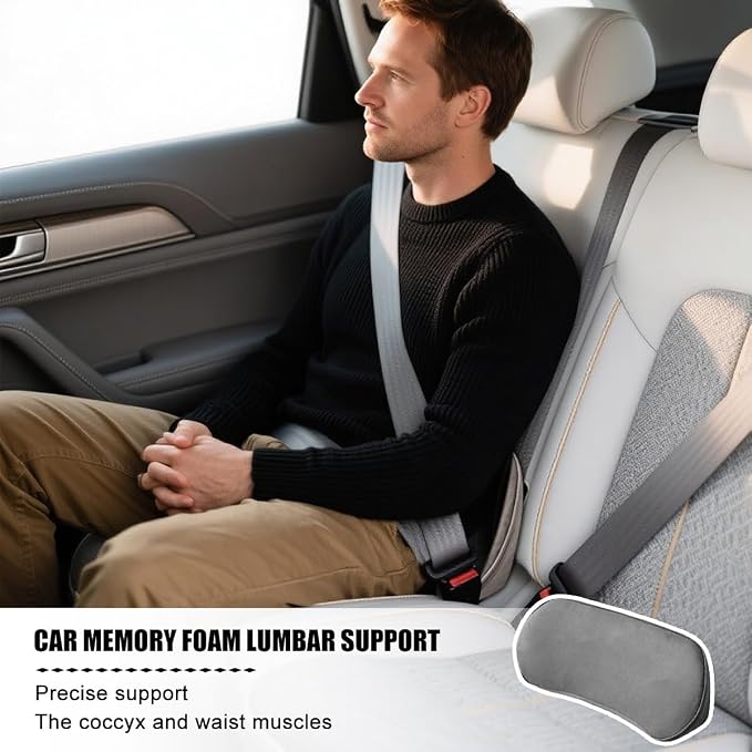 Osilly Car Lumbar Support Pillow, Memory Foam Comfortable Vehicle Seat Lower Back Support Cushion, Back & Sciatica Pain Relief Automotive Interior Driver Seat Pad, Universal for SUV RV Van (Dark Gray)