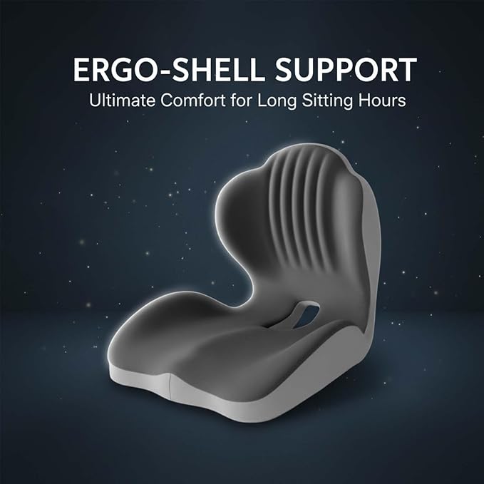 Saker Ergonomic Memory Foam Seat Cushion with Lumbar Support (Grey) | Seat & Back Cushion, 5-Zone Contour Design, Relieve Pressure, Hold 220 lbs, Thick Padding for Office Chair Car Seat Driving