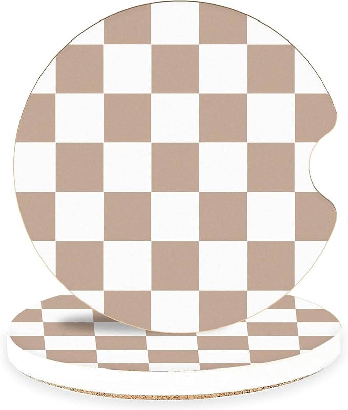 Ceramic Car Coasters – Absorbent Car Cup Holder Coaster Set for Women, Cute Aesthetic Car Accessories for Girls, 2 Pack (Brown)