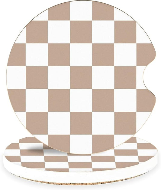 Ceramic Car Coasters – Absorbent Car Cup Holder Coaster Set for Women, Cute Aesthetic Car Accessories for Girls, 2 Pack (Brown)