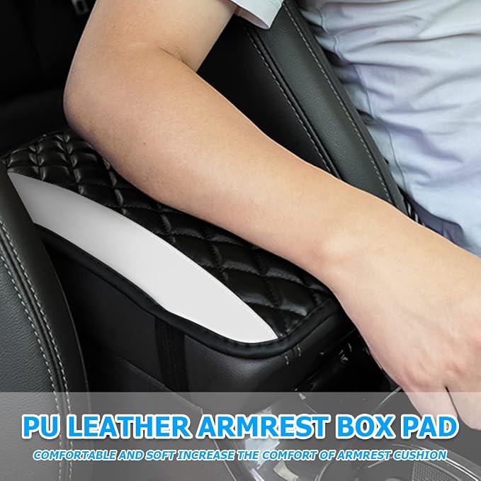 Moly Magnolia Car Center Console Cushion Pad, Universal Leather Waterproof Armrest Seat Box Cover Protector,Comfortable Car Decor Accessories Fit for Most Cars, Vehicles, SUVs (White)