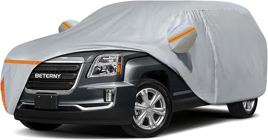 Car Cover for 2010-2026 GMC Terrain, Waterproof Custom-fit All Weather Sun Rain UV Dust Snow Protection Windproof Outdoor Indoor Terrain Full Car Cover with Door Zipper and Cotton Lining-Grey