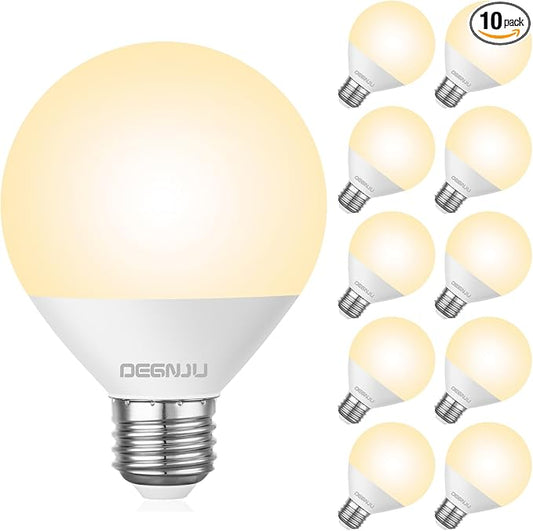 DEGNJU LED Vanity Light Bulbs, 60W Equivalent, Bathroom Light Bulbs 2700K Soft White, 800 Lumens, G25 Globe Bulb for Makeup Mirror, Round Shape, 7W, 120V, Non-Dimmable, 10 Pack