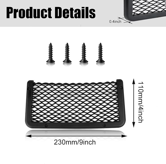 ABS Plastic Frame Automotive Cargo Nets Car Net Pocket Phone Car Mesh Net Holder RV Storage Boat Cargo Pocket Organizer Framed Mesh Net Pocket with Screws for Auto RV Net(2, 9 x 4 Inch)