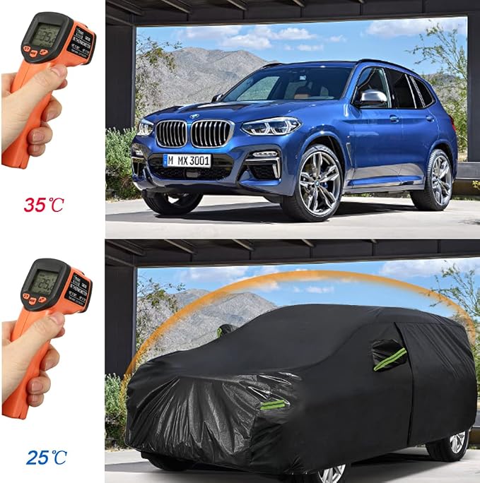 KouKou Waterproof SUV Car Cover Suitable for Audi Q5 from 2008 to 2025, 7 Layers Windproof All Weather Waterproof Outdoor Cover Sun Rain UV Dust Snow Protection. Black