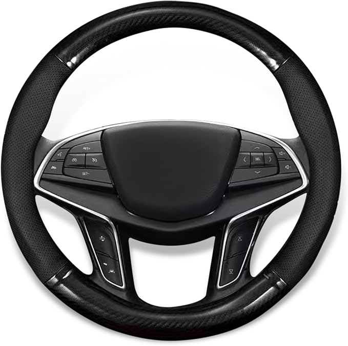 QODOLSI 1 Pack Car Breathable Steering Wheel Cover, Wear -Resistant Steering Wheel Sleeve, Carbon Fiber Non-Slip Steering Wheel Protector, Four Seasons Universal Steering Wheel Set (Circular)