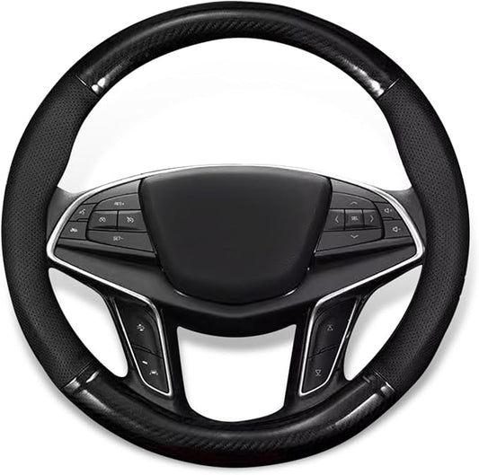 QODOLSI 1 Pack Car Breathable Steering Wheel Cover, Wear -Resistant Steering Wheel Sleeve, Carbon Fiber Non-Slip Steering Wheel Protector, Four Seasons Universal Steering Wheel Set (Circular)