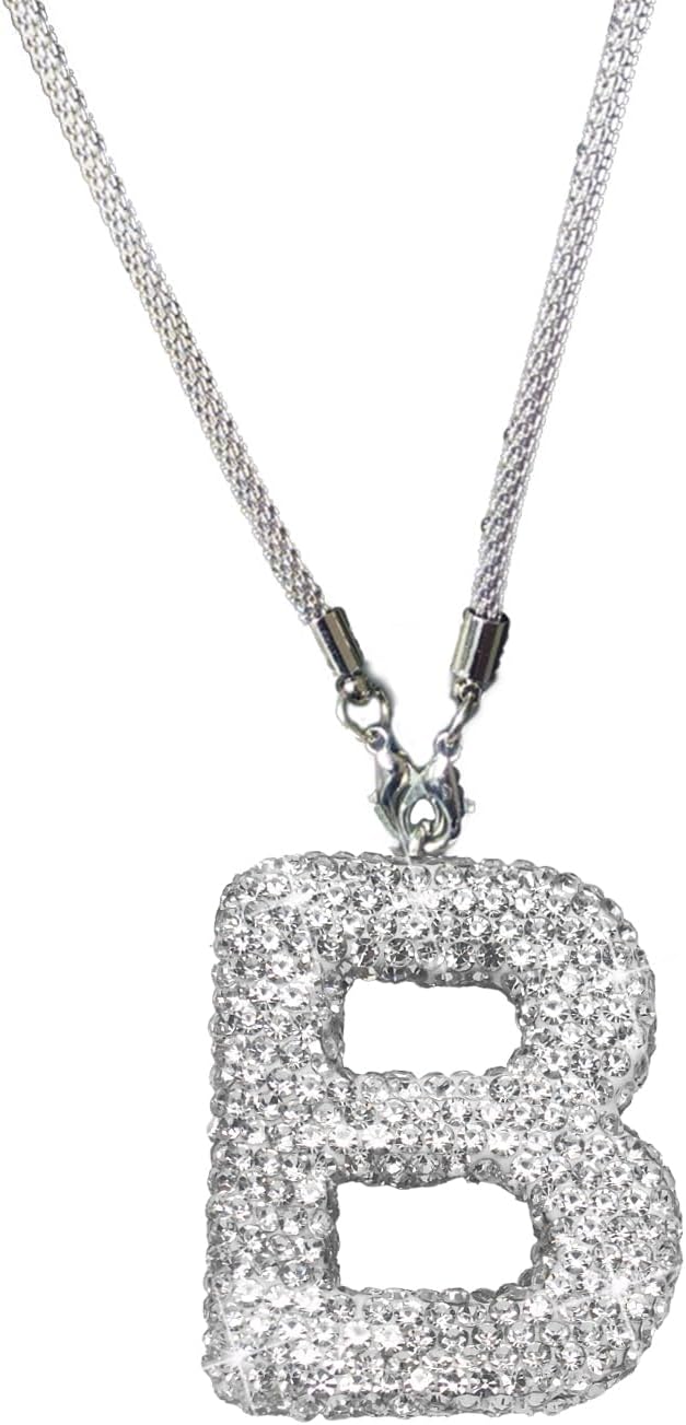 Bling Car Accessories for Women Letter Charm, Rear View Mirror Ornament Cute Hanging Crystal Pendant Girl Car Decorations, Lucky Diamond Rhinestone Girly Charm Interior (White B)
