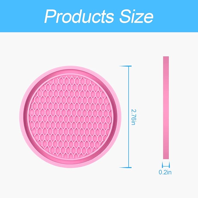 4 Pack Car Cup Holder Coaster, 2.75 Inch Diameter Non-Slip Universal Insert Coaster, Durable, Suitable for Most Car Interior, Car Accessory for Women and Men (Pink)