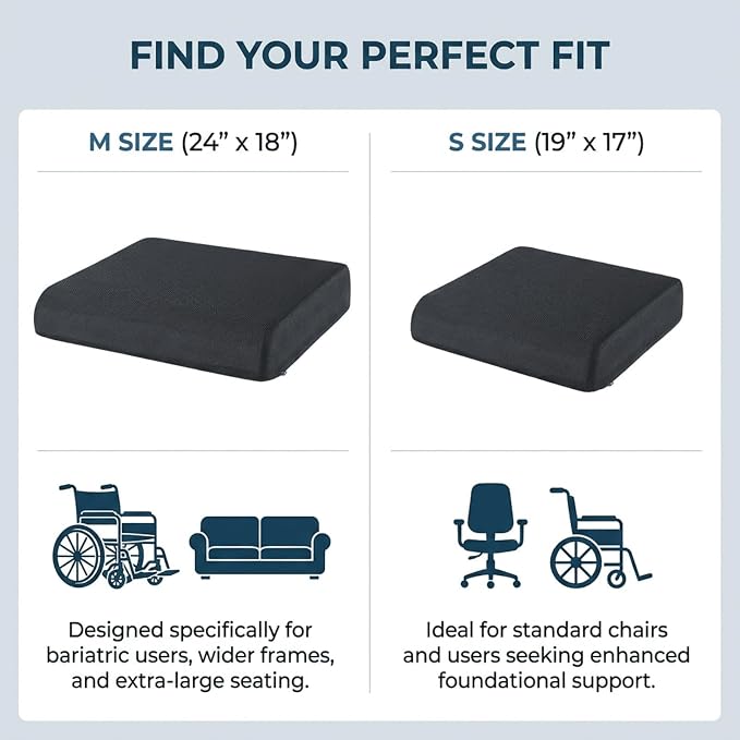 Bariatric Seat Cushion for Heavy People, 500 lbs Capacity, 24x18x4 Inch, Memory Foam, Removable Washable Cover, Wheelchair & Mobility Scooter Pad (Large)