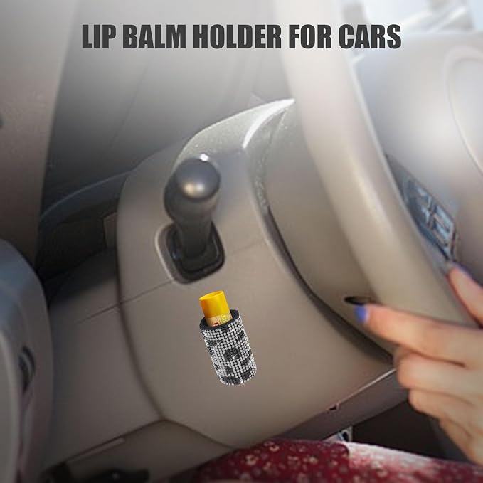 Upright Car Chapstick Holder, Bling Insulating Lip Balm Holder,Rhinestone Car Accessories for Women Interior ,Suitable for Most Vehicles. (Cow)