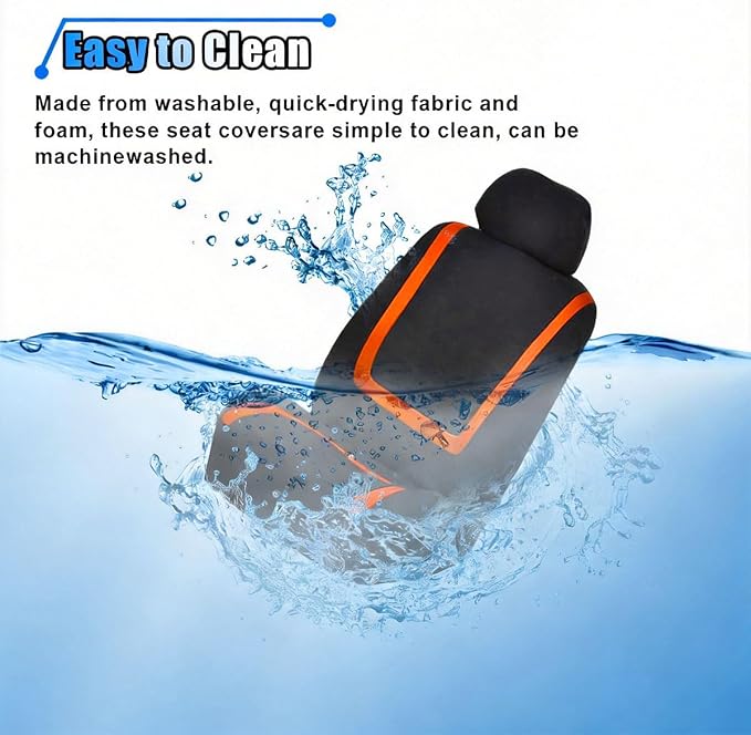 LAINLOY 2 Pack Car Seat Covers, Breathable Seat Protectors, Anti-Slip Driver Seat Cover, Comfortable Front Seat Cover Set Universal Fit for Truck, SUV, Sedan, Airbag Compatible (Black&Orange)