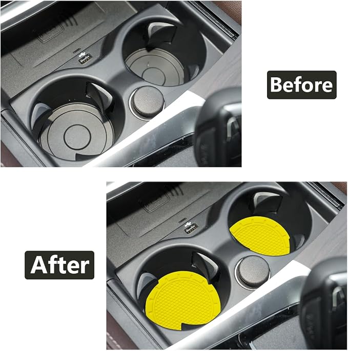 Car Cup Holder Coaster, 4 Pack 2.75 Inch Diameter PVC Non-Slip Universal Insert Coaster, Durable, Suitable for Most Car Interior, Car Accessory for Women Men Yellow