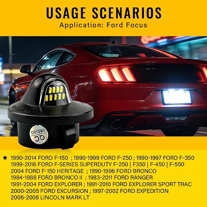 LED License Plate Lights for Ford F150 F250 F350 Super Duty Ranger Explorer Bronco Expedition, 6000K Bright White, Plug & Play (2PCS)