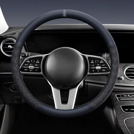 Ultra-Thin Napa Leather Steering Wheel Cover, 15 Inch | Universal fit for most cars and SUVs; two-tone breathable non-bulky cover with 3D anti-slip diamond grip