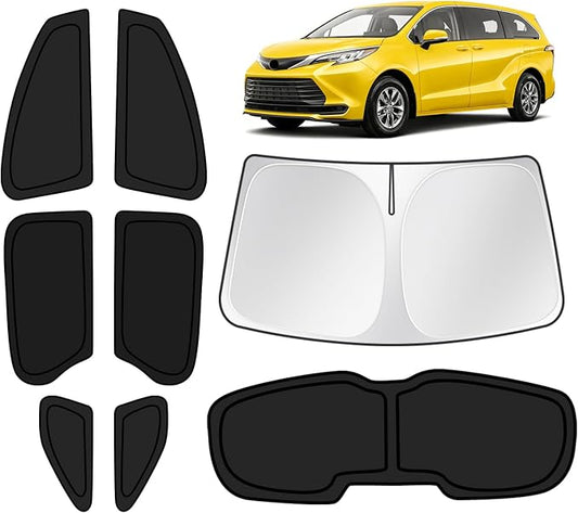 KUST Car Window Shades for Toyota Sienna 2021-2024 2025 2026 Windshield Sun Shade Side Window Cover UV Block Privacy Protection Accessories for Camping Blackout Rear Back Full Set 8PCS