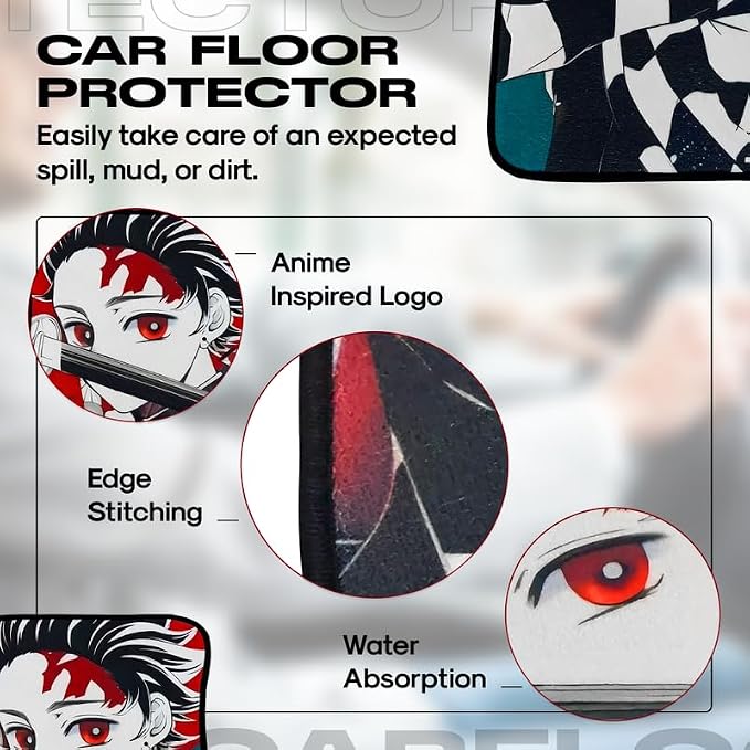 Anime Car Carpet Mat Set of 2 Front Design Automotive Accessories Interior All Weather Floor Mats Decor with Non Slip Black Anti Skid Backing (BlackOpXTanjroo)