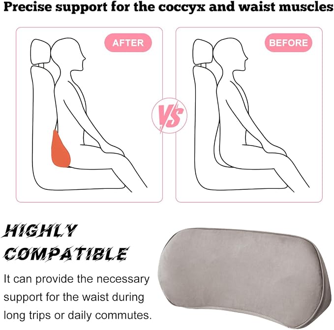 Osilly Car Lumbar Support Pillow, Memory Foam Comfortable Vehicle Seat Lower Back Support Cushion, Back & Sciatica Pain Relief Automotive Driver Seat Pad, Universal for SUV RV Truck (Light Gray)