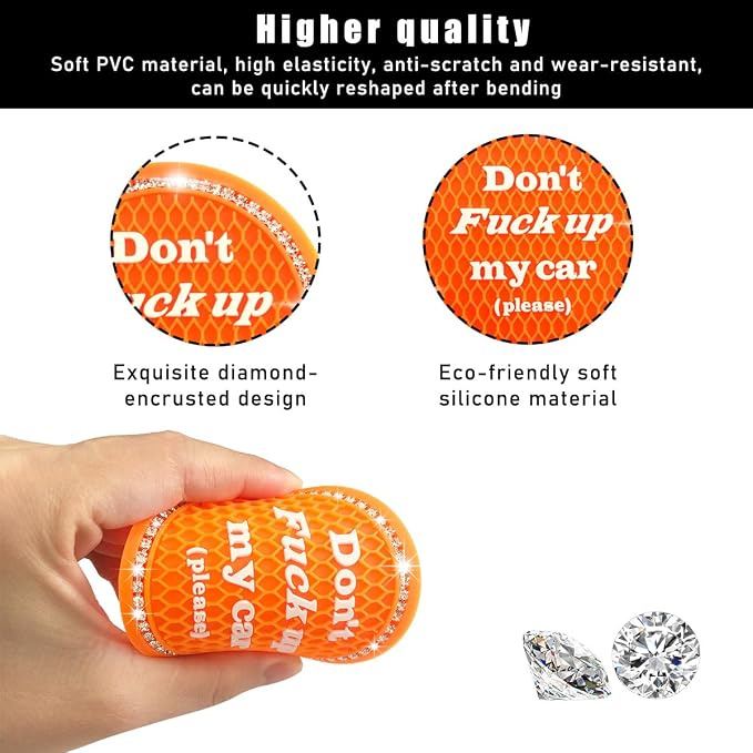 Ziciner 2 Pack Bling Car Cup Holder Coaster, 2.75 Inch Anti-Slip Auto Insert Cup Coaster, Crystal Car Drink Cup Mat Perfect for Women Girls, Universal Interior Decor Accessories (Orange)